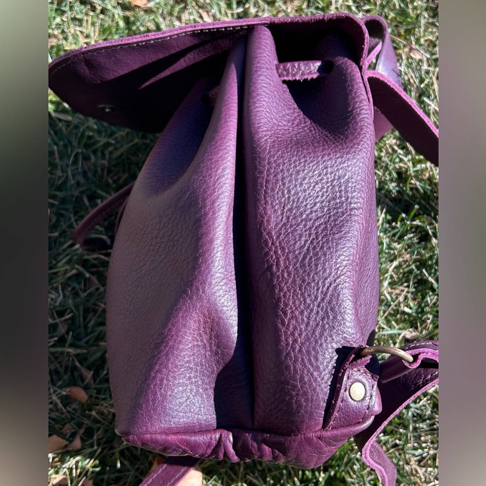 Portland Leather Goods Bucket Drawstring Backpack Plum Pebbled Leather - Picture 6 of 16